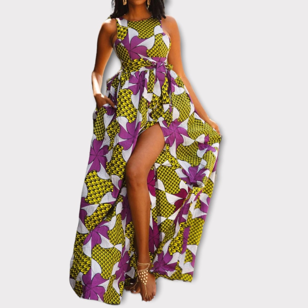 Isoken Enofe Essence Princess Ankara Wax Print Maxi Dress Sz S